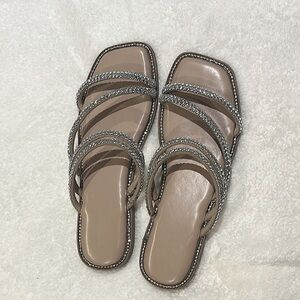 Nude Crystal embellished sandals with crystal straps